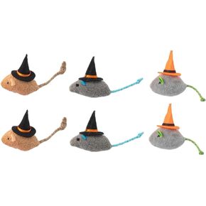 6 Packs Cat Toys Interactive Toy Witch Magic Hat Costume Plush Mouse Shaped Catnip Toys