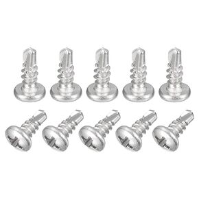 uxcell #8 x 3/8" Self Drilling Screws, 50pcs 304 Stainless Steel Phillips Pan Head Self Tapping Screws for Wood Plastic
