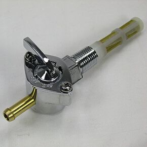 Motorcycle 1/4" NPT Filtered Petcock Straight Hose Barb Fuel Shut Off Valve - 1/4" ID Fuel Hose - for Custom Gas Tanks - Chrome Plated - Harley Chopper Bobber Cafe Racer