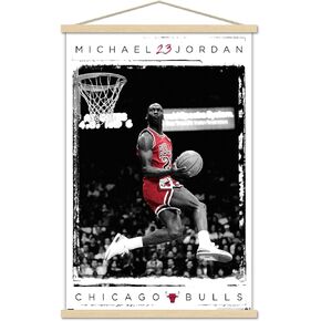 Trends International Michael Jordan - Dunk Wall Poster, 22.375" x 34", Premium Print and Beechwood Hanger Bundle