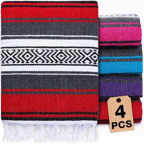 4 Pcs Mexican Blankets Bulk Handwoven Mexican Yoga Blanket Towel Colorful Falsa Serape Woven Throw Blanket Boho Mexican Beach Blankets for Outdoor Camping Beach Picnic Travel Home (Multicolor)