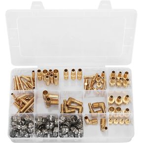 Hose Repair Kit, 136 Pcs Brass Hose Fittings 1/8" 3/16" 1/4" 5/16" 3/8" 1/2", Hose Fittings, Water Hose Quick Connect Fittings, Fuel Fittings, Dot Air Hose Fitting Assemblies