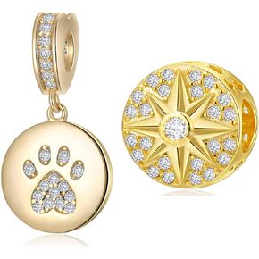 Gold Charm Set Dog Paw Print Pendant and Twinkle Star Charms, Fit Women Bracelet, Christmas Gift for Girlfriend/Mother