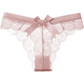 Women's Lace Bow Thongs T Back Low Waist Panties Sexy Seamless V-Shape Design Floral Lace