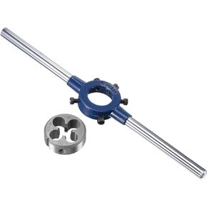 uxcell Round Die Stock Handle Wrench Set, 3/8-24 UNF Threading Die and 30mm Die Holder (Fits: 20mm-30mm OD Die / M9-M11 Thread Die) Adjustable for Bolt Thread Repair