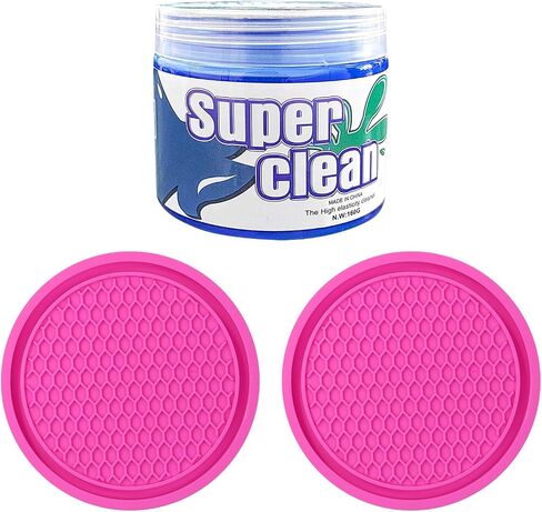 Ziciner Car Cleaning Gel, Auto Detailing Tools Cleaner with 2 PCS 2.8'' Cup Holder Coasters, Dust Cleaning Slime Putty for Dash Board, Air Vent, PC Keyboard, Car Accessories (Black) in Saudi Arabia