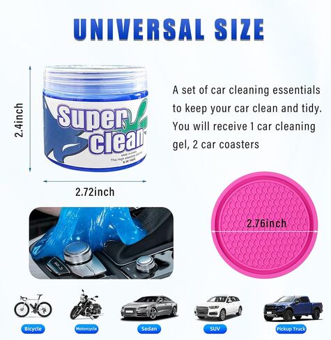 Ziciner Car Cleaning Gel, Auto Detailing Tools Cleaner with 2 PCS 2.8'' Cup Holder Coasters, Dust Cleaning Slime Putty for Dash Board, Air Vent, PC Keyboard, Car Accessories (Black) in Saudi Arabia