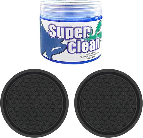 Ziciner Car Cleaning Gel, Auto Detailing Tools Cleaner with 2 PCS 2.8'' Cup Holder Coasters, Dust Cleaning Slime Putty for Dash Board, Air Vent, PC Keyboard, Car Accessories (Black) in Saudi Arabia