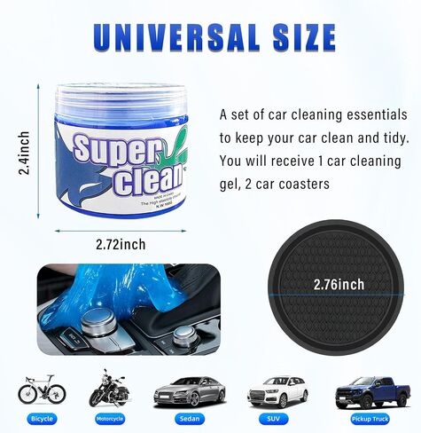 Ziciner Car Cleaning Gel, Auto Detailing Tools Cleaner with 2 PCS 2.8'' Cup Holder Coasters, Dust Cleaning Slime Putty for Dash Board, Air Vent, PC Keyboard, Car Accessories (Black) in Saudi Arabia