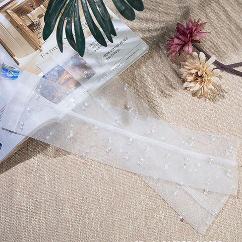 White Lace Sheer Gloves Long Tulle Bridal Wedding Gloves with Pearl Summer Fingerless Gloves for Women Girls in Saudi Arabia