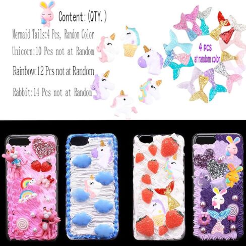 40pcs Flatback Slime Charms Beads Supplies Assorted Unicorn Mermaid Tail Rainbow Animals Rabbit Resin Buttons for DIY Craft Scrapbooking Ornament,Phone case Hair Clip Jewelry Accessory in Kuwait