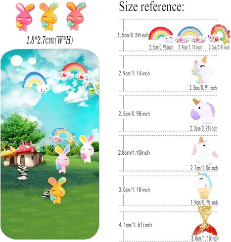 40pcs Flatback Slime Charms Beads Supplies Assorted Unicorn Mermaid Tail Rainbow Animals Rabbit Resin Buttons for DIY Craft Scrapbooking Ornament,Phone case Hair Clip Jewelry Accessory in Kuwait