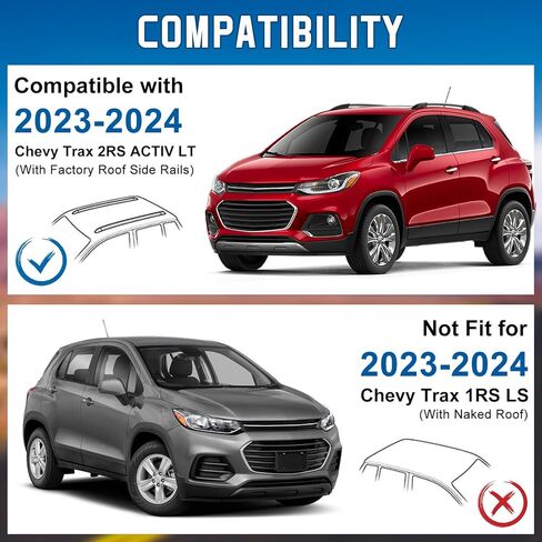 قضبان متقاطعة لرف السقف بوزن 220 رطل متوافقة مع Chevy Trax 2RS ACTIV LT 2023 2024، قضبان سقف من الألومنيوم شديدة التحمل، حامل أمتعة على السطح للدراجة، زورق البضائع، كاياك، التزلج على الجليد in Kuwait