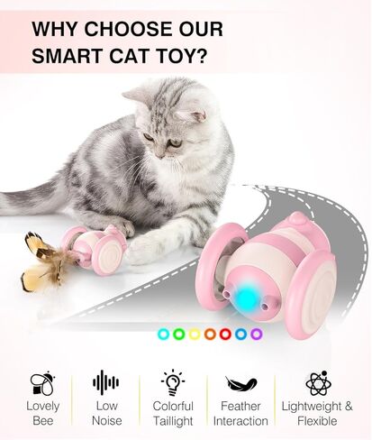 لعبة تفاعلية للقطط الداخلية، لعبة النحلة الأوتوماتيكية للقطط مع ريش وأضواء LED، ألعاب القطط المتحركة القابلة لإعادة الشحن عبر USB ألعاب القطط الكهربائية ذات الاستشعار الذكي، أصفر in Kuwait