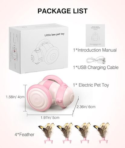 لعبة تفاعلية للقطط الداخلية، لعبة النحلة الأوتوماتيكية للقطط مع ريش وأضواء LED، ألعاب القطط المتحركة القابلة لإعادة الشحن عبر USB ألعاب القطط الكهربائية ذات الاستشعار الذكي، أصفر in Kuwait