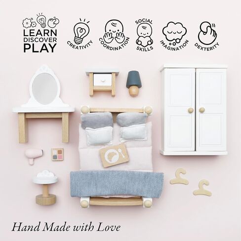Le Toy Van - Wooden Daisylane Master Bedroom Dolls House | Accessories Play Set For Dolls Houses | Girls and Boys Dolls House Furniture Sets - Suitable For Ages 3+, ME057, Small in Saudi Arabia