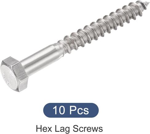 Hex Lag Screws (M8x60mm)10Pcs, 304 Stainless Steel Self-Tapping Wood Bolts - for Household Applications in Saudi Arabia