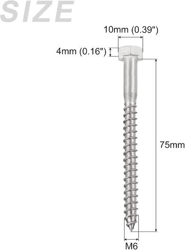 Hex Lag Screws (M8x60mm)10Pcs, 304 Stainless Steel Self-Tapping Wood Bolts - for Household Applications in Saudi Arabia