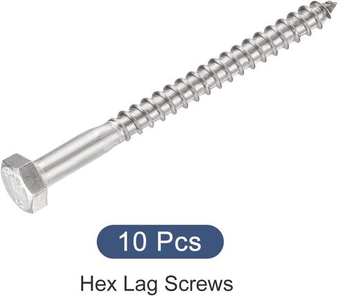 Hex Lag Screws (M8x60mm)10Pcs, 304 Stainless Steel Self-Tapping Wood Bolts - for Household Applications in Saudi Arabia