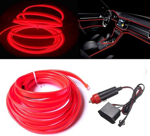 El Wire Red Interior Car LED Strip Lights, 3m neon Wire 12V with Fuse Protection for Automotive Car Interior Decoration with 6mm Sewing Edge in Saudi Arabia