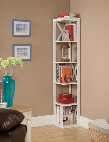 Kings Brand Furniture - Whiteley Wood Wall Corner 5 Tier Bookshelf Display Stand, White in Saudi Arabia