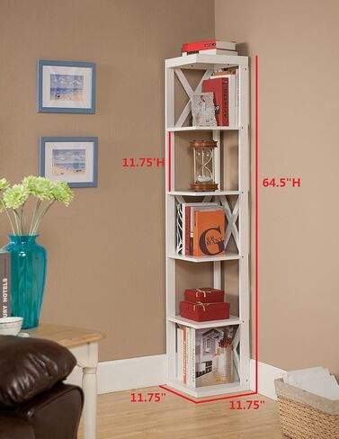 Kings Brand Furniture - Whiteley Wood Wall Corner 5 Tier Bookshelf Display Stand, White in Saudi Arabia