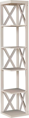 Kings Brand Furniture - Whiteley Wood Wall Corner 5 Tier Bookshelf Display Stand, White in Saudi Arabia