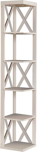 Kings Brand Furniture - Whiteley Wood Wall Corner 5 Tier Bookshelf Display Stand, White in Saudi Arabia