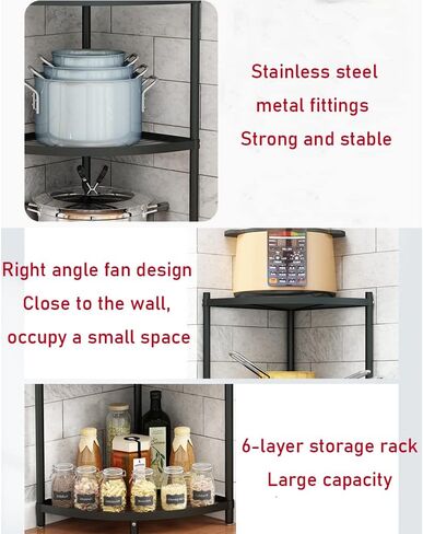 MYOYAY 6-Tier Corner Pot Rack Kitchen Corner Shelf Triangular Storage Shelf Carbon Steel Cookware Stand Home Storage Organizer Holder for Pans Pots and Kettles in Saudi Arabia