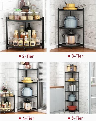 MYOYAY 6-Tier Corner Pot Rack Kitchen Corner Shelf Triangular Storage Shelf Carbon Steel Cookware Stand Home Storage Organizer Holder for Pans Pots and Kettles in Saudi Arabia