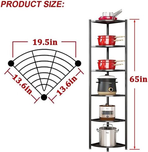 MYOYAY 6-Tier Corner Pot Rack Kitchen Corner Shelf Triangular Storage Shelf Carbon Steel Cookware Stand Home Storage Organizer Holder for Pans Pots and Kettles in Saudi Arabia