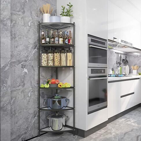 MYOYAY 6-Tier Corner Pot Rack Kitchen Corner Shelf Triangular Storage Shelf Carbon Steel Cookware Stand Home Storage Organizer Holder for Pans Pots and Kettles in Saudi Arabia