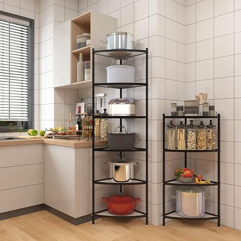 MYOYAY 6-Tier Corner Pot Rack Kitchen Corner Shelf Triangular Storage Shelf Carbon Steel Cookware Stand Home Storage Organizer Holder for Pans Pots and Kettles in Saudi Arabia