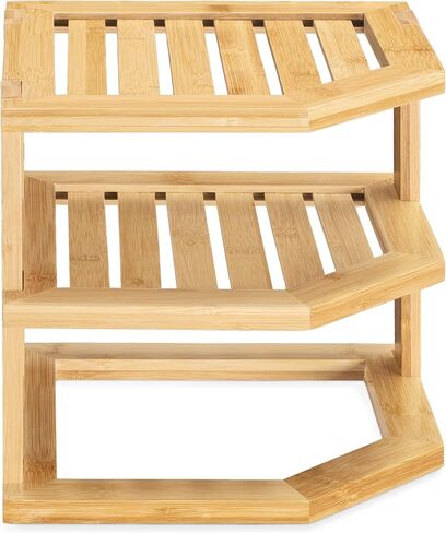 Navaris Bamboo Corner Shelf - Kitchen or Bathroom Corner Shelf Organizer - 9.5" High 3 Tier Storage Shelf for Countertop, Cabinet, Counter, Pantry in Saudi Arabia