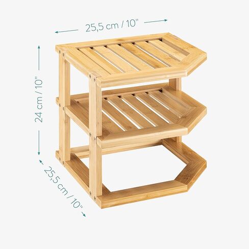 Navaris Bamboo Corner Shelf - Kitchen or Bathroom Corner Shelf Organizer - 9.5" High 3 Tier Storage Shelf for Countertop, Cabinet, Counter, Pantry in Saudi Arabia