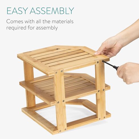 Navaris Bamboo Corner Shelf - Kitchen or Bathroom Corner Shelf Organizer - 9.5" High 3 Tier Storage Shelf for Countertop, Cabinet, Counter, Pantry in Saudi Arabia
