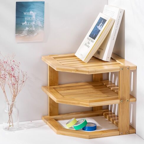 Navaris Bamboo Corner Shelf - Kitchen or Bathroom Corner Shelf Organizer - 9.5" High 3 Tier Storage Shelf for Countertop, Cabinet, Counter, Pantry in Saudi Arabia