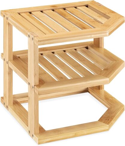 Navaris Bamboo Corner Shelf - Kitchen or Bathroom Corner Shelf Organizer - 9.5" High 3 Tier Storage Shelf for Countertop, Cabinet, Counter, Pantry in Saudi Arabia