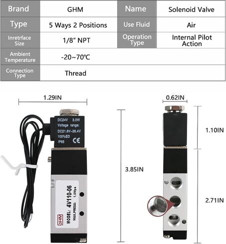GHM بضغط الهواء صمام الملف اللولبي 4V210-08 1/4 ''npt DC24V ملف واحد يعمل بالطيار صمام الملف اللولبي الكهربائي 5Way2Position in Kuwait