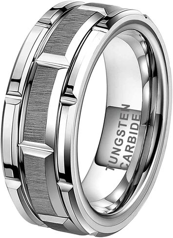 8mm Silver/Black/Gold Tungsten Rings for Men Women Promise Engagement Wedding Band Brick Pattern Brushed Center Comfort Fit in Saudi Arabia