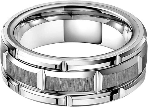 8mm Silver/Black/Gold Tungsten Rings for Men Women Promise Engagement Wedding Band Brick Pattern Brushed Center Comfort Fit in Saudi Arabia