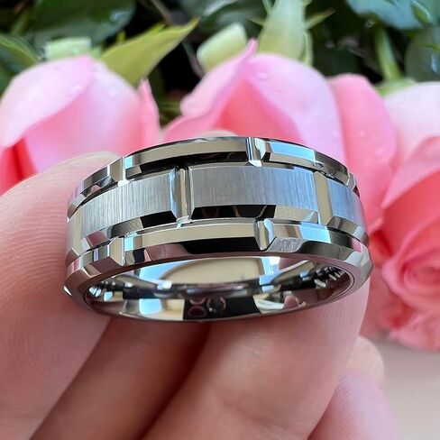8mm Silver/Black/Gold Tungsten Rings for Men Women Promise Engagement Wedding Band Brick Pattern Brushed Center Comfort Fit in Saudi Arabia