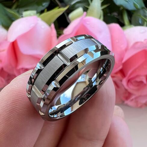 8mm Silver/Black/Gold Tungsten Rings for Men Women Promise Engagement Wedding Band Brick Pattern Brushed Center Comfort Fit in Saudi Arabia