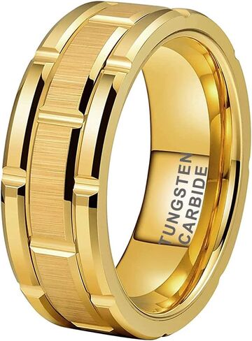 8mm Silver/Black/Gold Tungsten Rings for Men Women Promise Engagement Wedding Band Brick Pattern Brushed Center Comfort Fit in Saudi Arabia