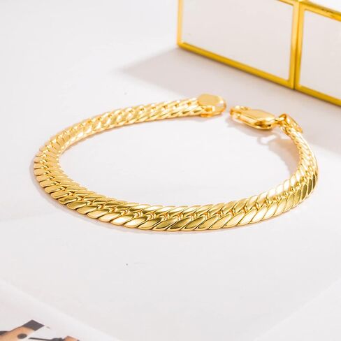 Men Italian Solid 925 Sterling Silver 6MM flat Snake Chain Bracelet for Women & Boy Bangle 6.5 "7" 7.5 "8" 8.5 "9" Fine Jewelry gift in Kuwait