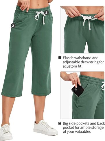 SPECIALMAGIC النساء كابري السراويل كابري Sweatpants اليوغا القطن واسعة الساق بيجامة السراويل 18-الدخان الأخضر الصغيرة in Kuwait