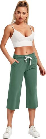 SPECIALMAGIC النساء كابري السراويل كابري Sweatpants اليوغا القطن واسعة الساق بيجامة السراويل 18-الدخان الأخضر الصغيرة in Kuwait