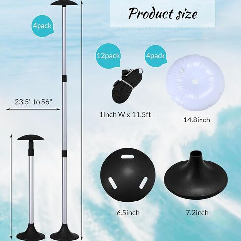 20 Pcs Boat Cover Support System Include 4 Pcs Telescopic Adjustable Height Aluminum Boat Cover Support Poles 12 Pcs Webbing Straps 4 Pcs Weight Bag Hull Boat Jon Boat Accessories (Black) in Saudi Arabia