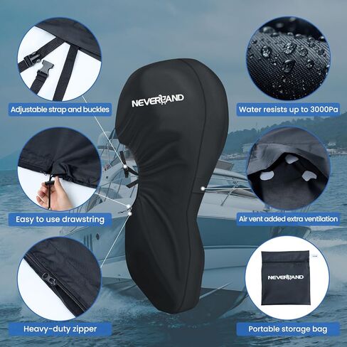 NEVERLAND Outboard Motor Cover Trailerable Full Boat Motor Cover Heavy Duty Water Resistant Fade and Crack Outboard Engine Covers with Zipper, Fits 100-150HP Motor in Saudi Arabia