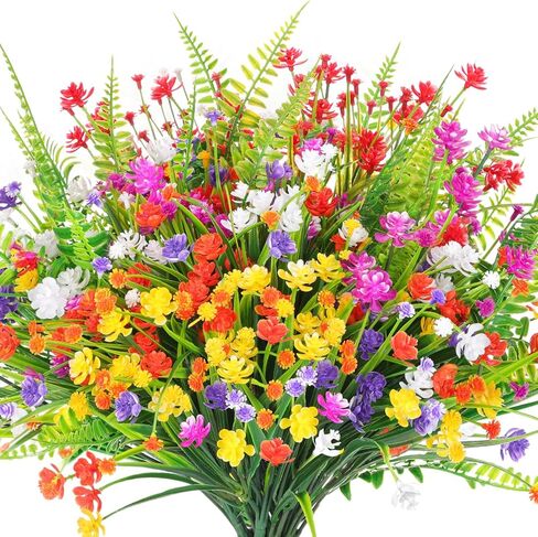 CEWOR 14 Bundles Artificial Flowers, Faux Plants Outdoor, UV Resistant Fake Plastic Flowers Boston Fern Artificial Greenery for Indoor Outdoor Garden Patio Window Kitchen Home Vase Decor (Mix Color) in Saudi Arabia